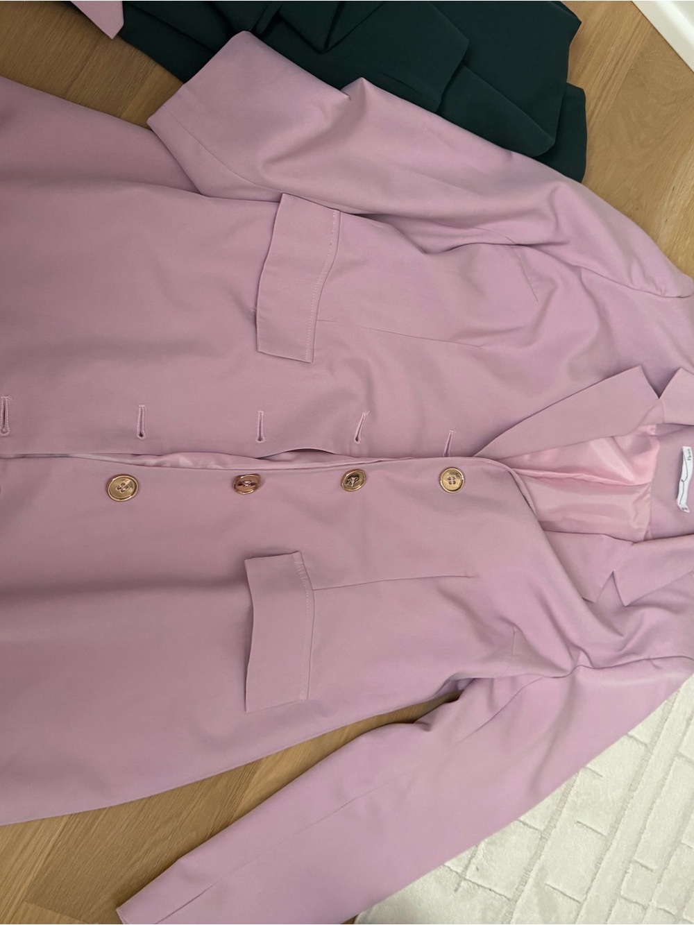 Long Tailored Blazer Jacket in Dusty Pink with Gold Buttons